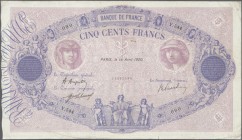 France: set of 12 large size banknotes containing 500 Francs 1920 P. 66h (F), 500 Francs 1921 P. 66i (F-), 500 francs 1923 P. 66j (F), 500 Francs 1927...