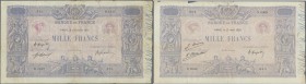 France: set of 2 notes 1000 Francs 1919 and 1925 P. 67h,j, both in used condition with folds, border tears one of them a large 5 cm border tear, minor...