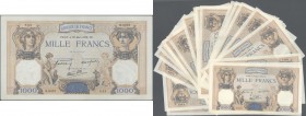 France: set of 25 MOSTLY CONSECUTIVE notes 1000 Francs ”Ceres & Mercure” 1939-40 P. 90, from S/N 164366842 to - 906 with only a few notes missing in b...