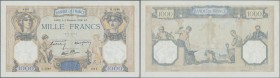 France: set of 3 nearly consecutive notes of 1000 Francs 1938 P. 90, S/N 130978891, -893, -895, all with light center bend, handling in paper and a fe...