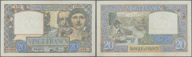 France: 20 Francs 04.12.1941 P. 92b, light folds in paper, washed and pressed even it would not have been necessary because the note is still in nice ...