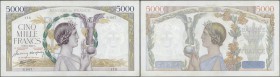 France: set of 2 CONSECUTIVE notes 5000 Francs ”Victoire” 1941 P. 97, S/N 25406175 & -176, all notes in similar condition, with only light folds, mino...