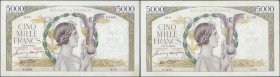France: set of 2 notes 5000 Francs 1942 & 1943 P. 97, both with crisp paper, original strongness and colors, a few pinholes and light folds, no tears,...