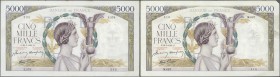 France: set of 22 notes 5000 Francs 1939-43 ”Victoire” P. 97, all notes used with folds and pinholes, some with small border tears but no ”rags” insid...