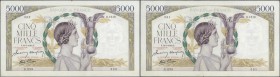 France: set of 2 CONSECUTIVE notes 5000 Francs ”Victoire” 1943 P. 97, S/N 30428351 & -352, both notes in similar condition, with only light folds, min...