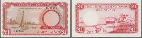 Gambia: 1 Pound ND P. 2a, The Gambia Currency Board, in crisp original condition with crisp paper, no holes or tears, no folds, original colors, condi...