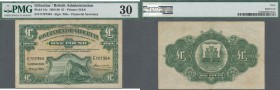 Gibraltar: 1 Pound 1954, P.15c, lightly toned paper and a few folds, PMG graded 30 Very Fine