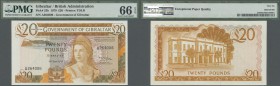 Gibraltar: Government of Gibraltar 20 Pounds September 15th 1979, P.23b in perfect uncirculated condition, PMG graded 66 Gem Uncirculated EPQ