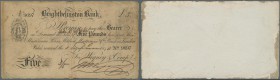 Great Britain: Brightelmston Bank, 5 Pounds 1841 (Grant B.456), stained, torn and re-joined with cardboard attachment on back, seldom seen issue.