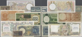 Greece: Very nice lot with 8 banknotes 50 and 1000 Drachmai 1935 P.104 and 106a (aUNC, XF), 1000 Drachmai 1939 P.111a (aUNC), 100 Drachmai ND(1944) P....