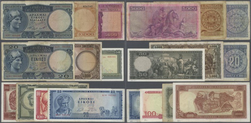 Greece: set of 10 banknotes containing 20-20.000 Drachmai different series P. 17...