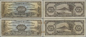 Guatemala: Pair with 50 Centavos de Quetzal Banco Central de Guatemala 1938 P.13a (F) and 50 Centavos de Quetzal Banco de Guatemala 1946 P.19a (F+) (2...