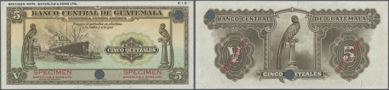 Guatemala: Banco Central de Guatemala 5 Quetzales 1934-45 SPECIMEN by Waterlow &...