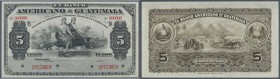 Guatemala: 5 Pesos ND(1897-1920) Specimen P. S112s, printed by ABNC with zero serial numbers, hole cancellations, crisp paper and original colors, onl...