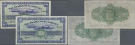 Guernsey: set of 2 notes Guernsey 1 Pound 1945 P. 43a, both in similar condition, only light handling in paper, probably pressed but strong paper and ...