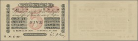 India: Government of India 5 Rupees 1920 P. A6, one larger usual pinhole at left, only a very light and hard to see center bend, no other folds, no te...