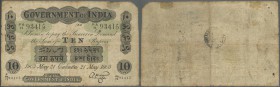 India: Government of India 10 Rupees 1903 P. A8, used with folds and stain in paper, center hole, pinholes at left, stamped on back, no repairs, origi...