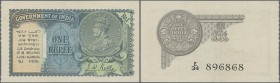 India: 1 Rupee ND P. 14b, portrait KGV, with three light vertical bends, no holes or tears, very crisp original paper, original colors, no holes or te...