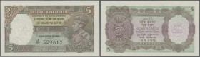 India: 5 Rupees ND P. 18, portrait KGV, with usual 2 pinholes at left, otherwise perfect condition without any holes or tears, no folds, crisp origina...
