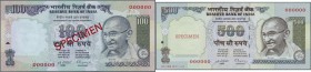 India: Original folder issued by the Reserve Bank of India commemorating 50 years of Independence comprising 100 Rupees ND(1996-2005) SPECIMEN and 500...