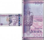 Jersey: 100 Pounds 2012, P.37 commemorative issue for the Diamond Jubilee of 60 Years of the reign of Queen Elisabeth II in original folder and in per...