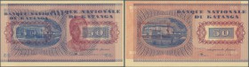 Katanga: interesting note of 50 Francs 1960 P. 7p as Proof print with Error print, back side print also on front side, on back side, underprint is out...