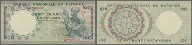 Katanga: 100 Francs Katangais 18.05.1962, P. 12, S/N AF590500, light folds and creases in paper, no holes or tears, paper very strong and with origina...