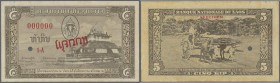 Laos: 5 Kip ND(1957) SPECIMEN, P.2s, slightly yellowish paper and traces of glue on back. Condition: XF