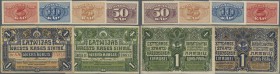 Latvia: Set with 6 Banknotes Latwijas Walsts Kaşes 1 Rublis 1919 P.1 (F+ with tear), 1 Rublis 1919 P.2b (VF) and the small exchange notes 5, 10, 25 an...