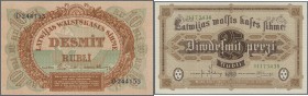 Latvia: set of 2 notes containing 10 & 25 Rubli 1919 P. 4, 5, in crisp original condition without holes or tears, no folds, one light dint in paper, o...