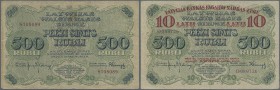 Latvia: Pair with 500 Rubli 1920 P.8 (F) and 10 Latu overprint on 500 Rubli P.13 (F+) (2 pcs.)