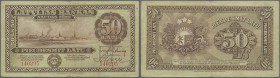 Latvia: 50 Latu 1924, P.16, extraordinary rare note with a few folds and lightly toned paper. Condition: F+