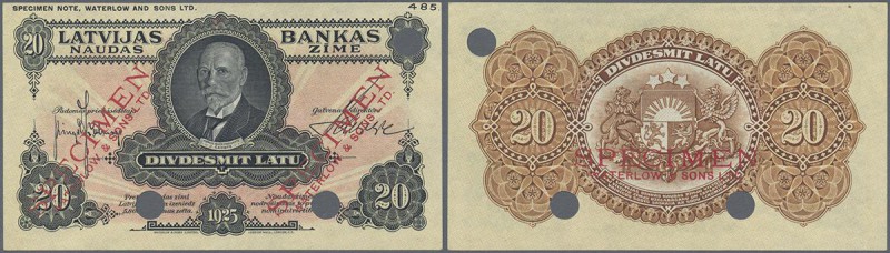 Latvia: 20 Latu 1925 SPECIMEN, P.17s, extraordinary Rare and in UNC condition