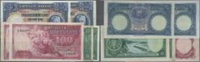 Latvia: Set with 6 Banknotes series 1930's containing 2 x 50 Latu 1934, 2 x 25 Latu 1938 and 2 x 100 Latu 1939, P.20-22 in about F to VF+ condition (6...