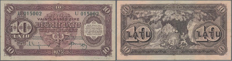 Latvia: 10 Latu 1925, P.24, highly rare note in VF condition with a few minor fo...