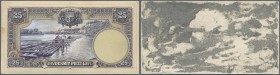 Latvia: Extraordinary Rare and unlisted reverse proof of an 25 Lati, approx. 1920's, intaglio printed on thick cardboard with small folds at upper and...