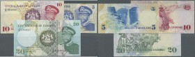 Lesotho: set of 3 notes containing 5, 10 & 20 Maloti 1984 P. 5a, 6b, 7b, the first in UNC, the other two in aUNC, crisp original paper and original co...