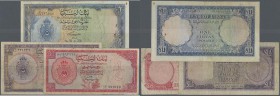 Libya: set of 3 notes containing 1/4, 1/2 and 1 Pound L.1963 P. 23-35, all used with folds and creases, some softness in paper and light stain, the 1/...