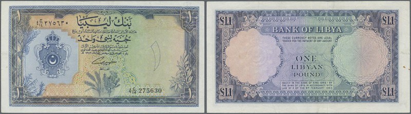 Libya: 1 Pound ND P. 25, lightly used with folds, seems to be pressed but still ...