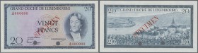 Luxembourg: 20 Francs ND(1955) SPECIMEN, P.49s in perfect UNC condition