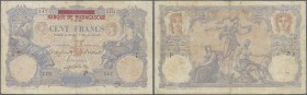 Madagascar: 100 Francs 1926 Provisional Issue on unissued banknote Francs 100 Francs 1892 with ovperint ”Banque de Madagascar” P. 34, used with folds,...