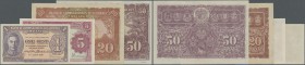Malaya: set of 4 banknotes containing 5 Cents 1941 P. 7a (XF+ to aUNC), 1 Cent 1941 P. 6 (UNC), 50 Cents 1941 P. 10b (crisp XF+ to aUNC), 20 Cents 194...