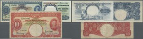 Malaya: Very nice set with 3 Banknotes 1 and 10 Dollars Malaya 1941, P.11 and 13 in VF and F and 1 Dollar Malaya and British Borneo 1959, P.8A in XF (...