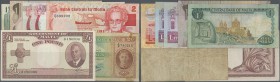 Malta: set of 7 banknotes containing 2 Shillings ND(1942) P. 17b (F), 1 Pound L.1949 portrait KGVI P. 22 (XF), 1 Lira L.1967 (1973) P. 31 and (1979) P...