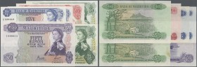Mauritius: set of 6 banknotes containing 2x 5 Rupees ND(1967) P. 30 (XF), 10 Rupees ND(1967) P. 31 (VF+ to XF-), 2x 25 Rupees ND(1967) P. 32 (VF+ and ...