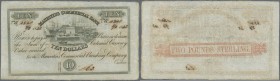 Mauritius: 10 Dollars = 2 Pounds Sterling 1843 P. S122, used with folds, small holes caused by the ink acid during the years, uncancelled, condition: ...