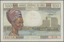 Mali: pair of 2 notes from Banque Centrale Du Mali containing 100 Francs ND(1970-84) P. 11, S/N 032788739 C.14 and 10.000 Francs ND(1970-84) P. 15, S/...