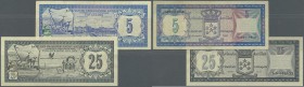 Netherlands Antilles: set of 2 notes containing 25 Gulden 1972 P. 10a (aUNC) and 5 Gulden 1980 P. 15b (F+), nice set. (2 pcs)