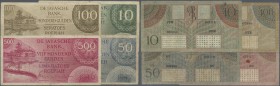 Netherlands Indies: set of 3 banknotes containing 10, 50, 100 and 500 Rupiah 1946 P. 89,93-95, all notes used with folds and creases, light stain in p...