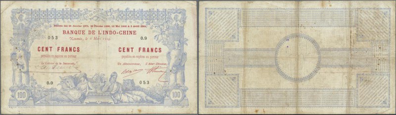 New Caledonia: 100 Francs 1914 Noumea Banque de l'Indochine P. 17, with block le...